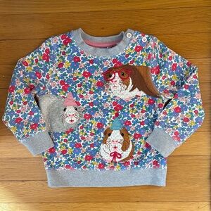 Mini Boden 2-3Y Blue Multi Floral Cosy Applique Sweatshirt Guinea Pig Party Pet